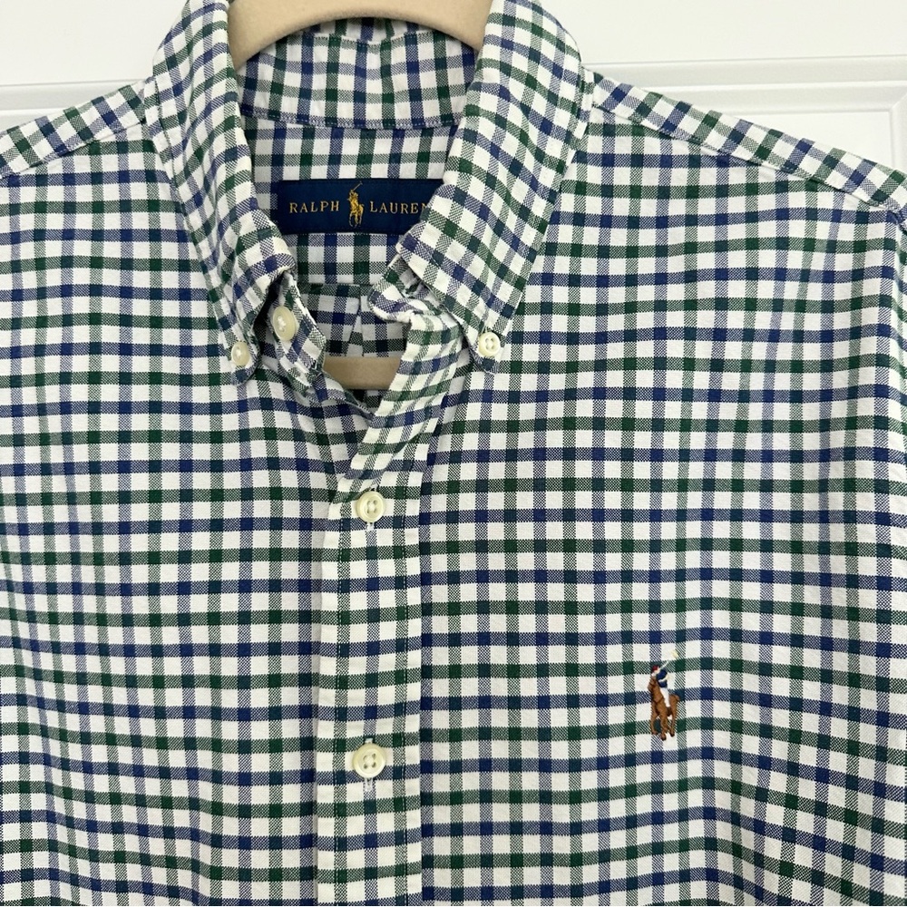 Ralph Lauren Blue, Green & White Checkered Oxford Shirt- Polo Button Down - Picture 3 of 17
